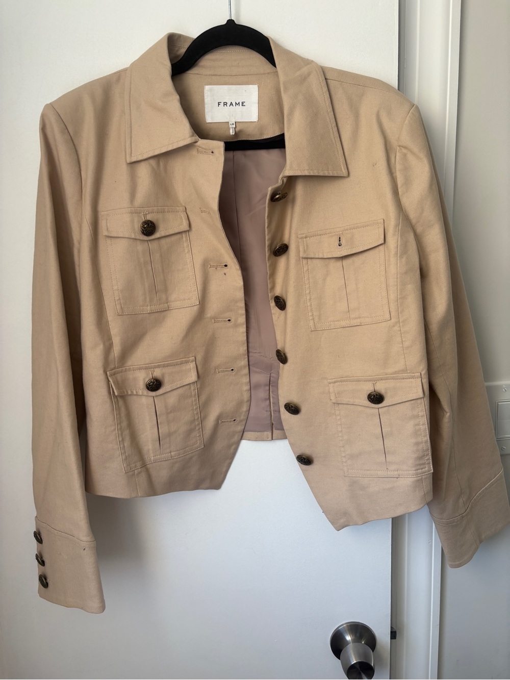 Frame Denim Beige Utility Blazer Jacket